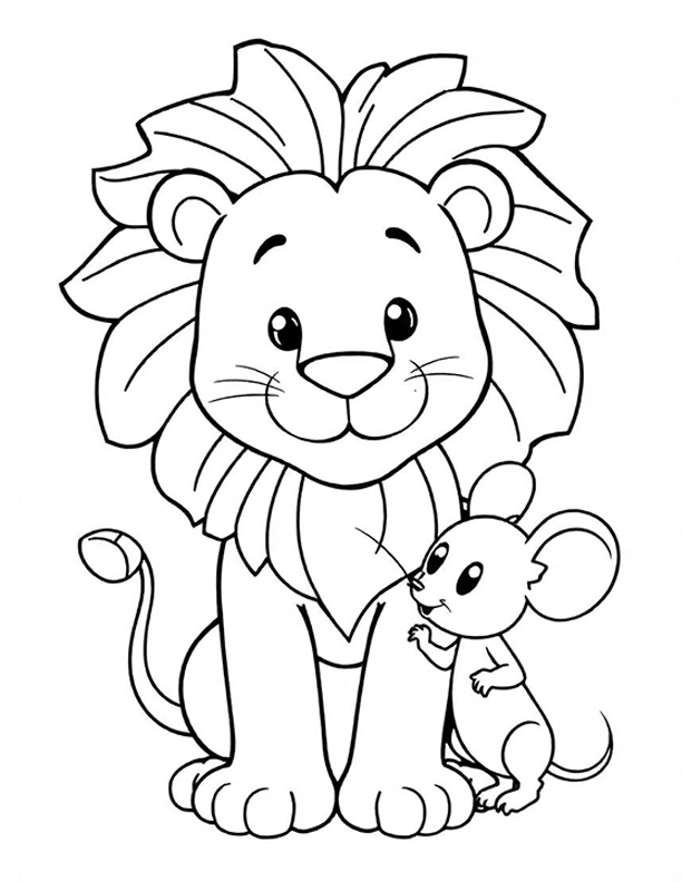 Lion and mouse best friend coloring page